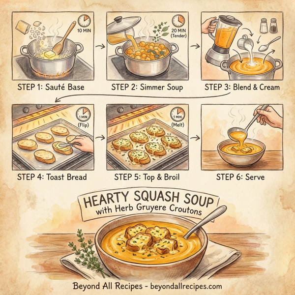 Hearty Squash Soup with Herb Gruyere Croutons instructions