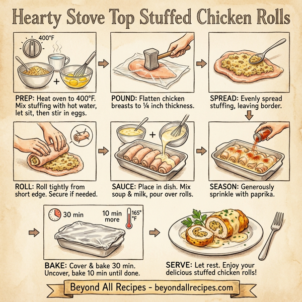 Hearty Stove Top Stuffed Chicken Rolls instructions