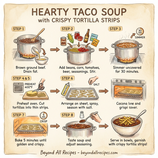 Hearty Taco Soup with Crispy Tortilla Strips instructions