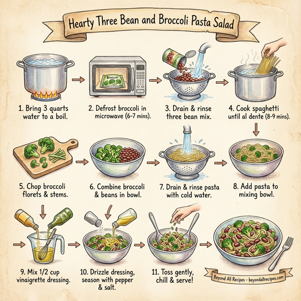 Hearty Three Bean and Broccoli Pasta Salad instructions