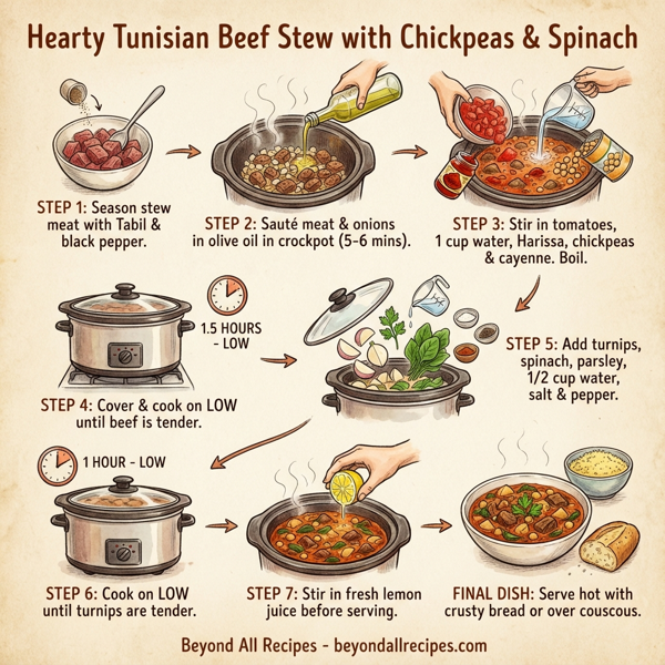 Hearty Tunisian Beef Stew with Chickpeas and Spinach instructions