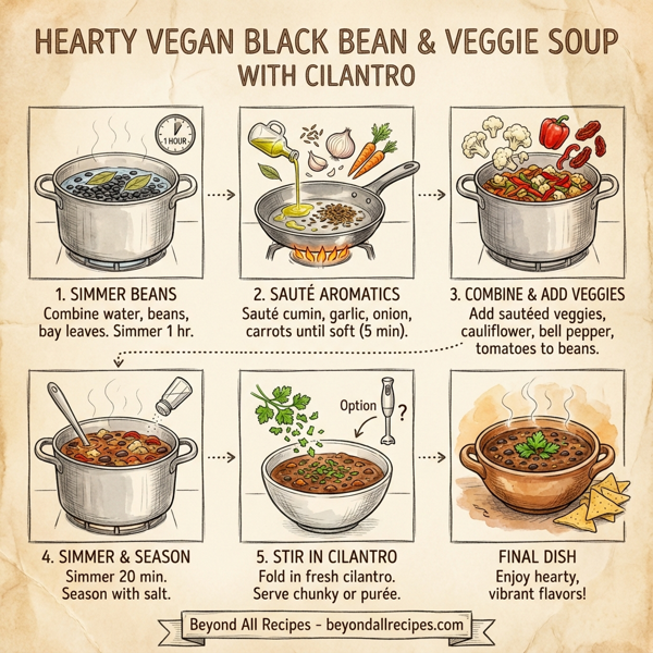 Hearty Vegan Black Bean and Veggie Soup with Cilantro instructions