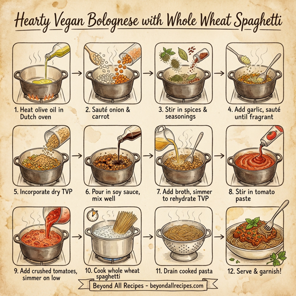 Hearty Vegan Bolognese with Whole Wheat Spaghetti instructions
