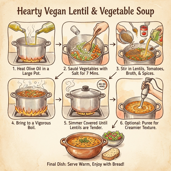 Hearty Vegan Lentil & Vegetable Soup instructions