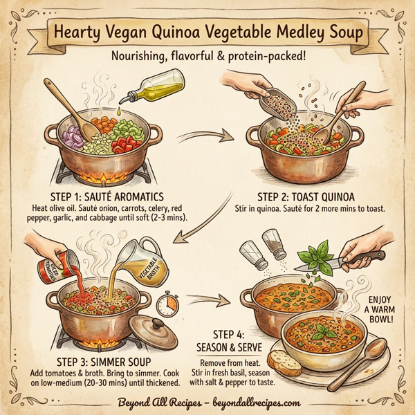 Hearty Vegan Quinoa Vegetable Medley Soup instructions