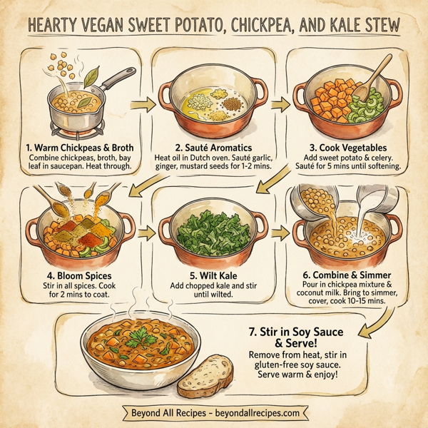 Hearty Vegan Sweet Potato, Chickpea, and Kale Stew instructions