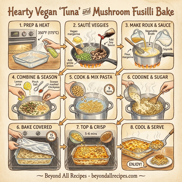 Hearty Vegan 'Tuna' and Mushroom Fusilli Bake instructions