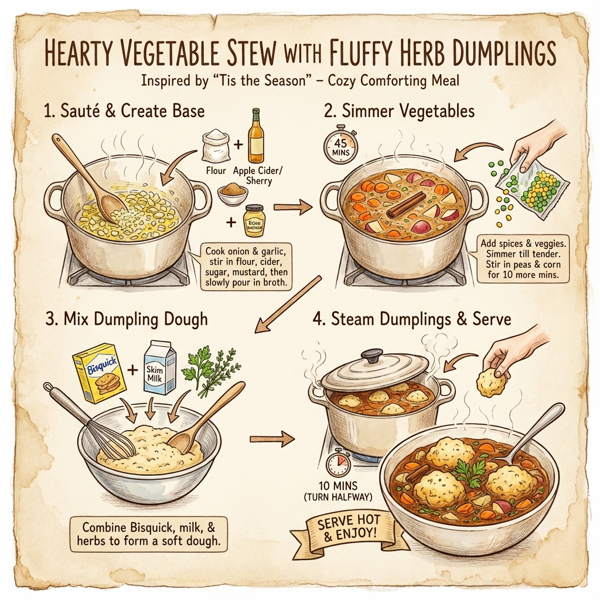 Hearty Vegetable Stew with Fluffy Herb Dumplings instructions