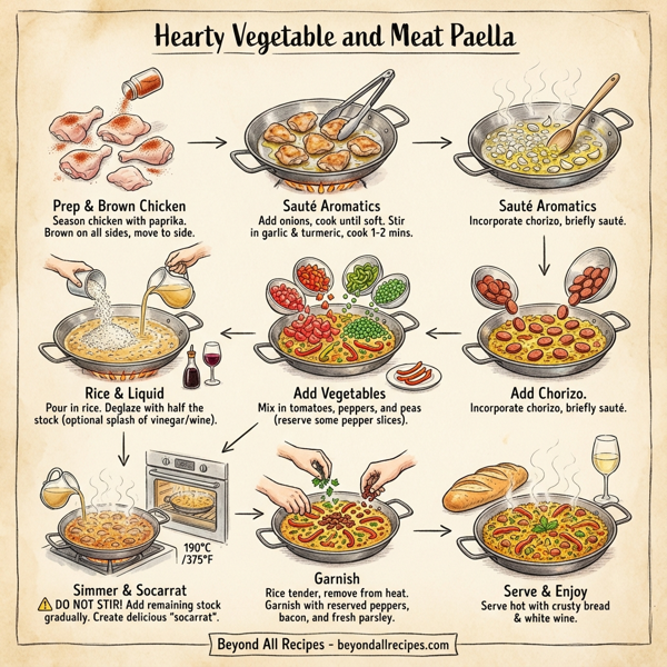 Hearty Vegetable and Meat Paella instructions