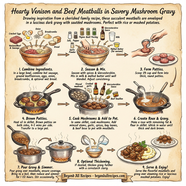 Hearty Venison and Beef Meatballs in Savory Mushroom Gravy instructions