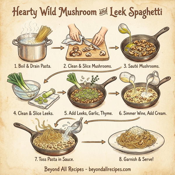Hearty Wild Mushroom and Leek Spaghetti instructions