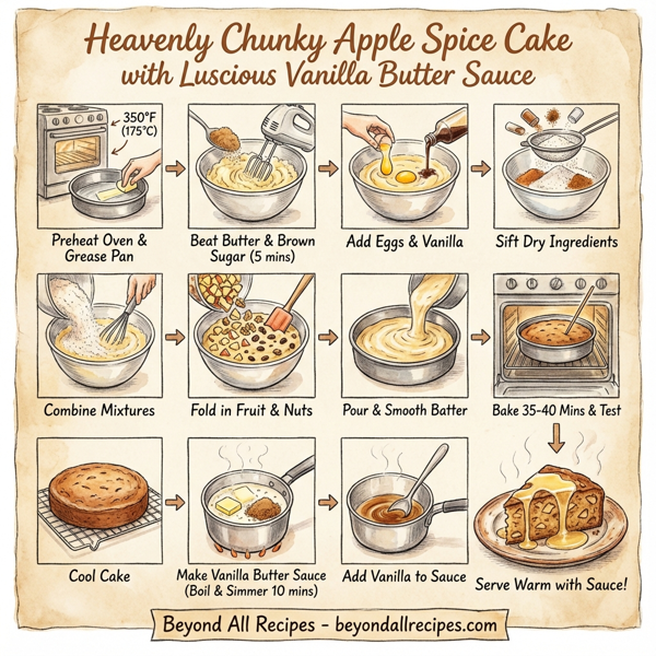 Heavenly Chunky Apple Spice Cake with Luscious Vanilla Butter Sauce instructions
