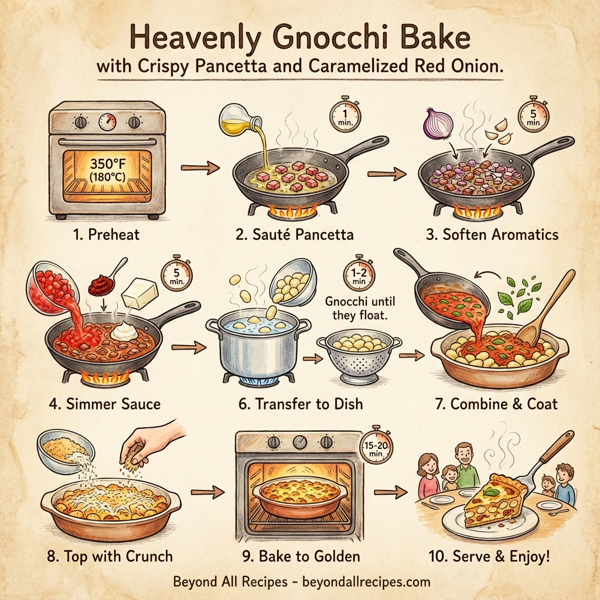 Heavenly Gnocchi Bake with Crispy Pancetta and Caramelized Red Onion instructions