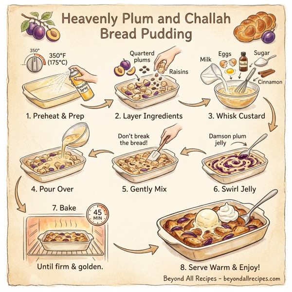 Heavenly Plum and Challah Bread Pudding instructions