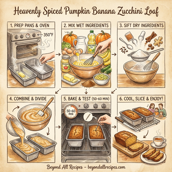 Heavenly Spiced Pumpkin Banana Zucchini Loaf instructions