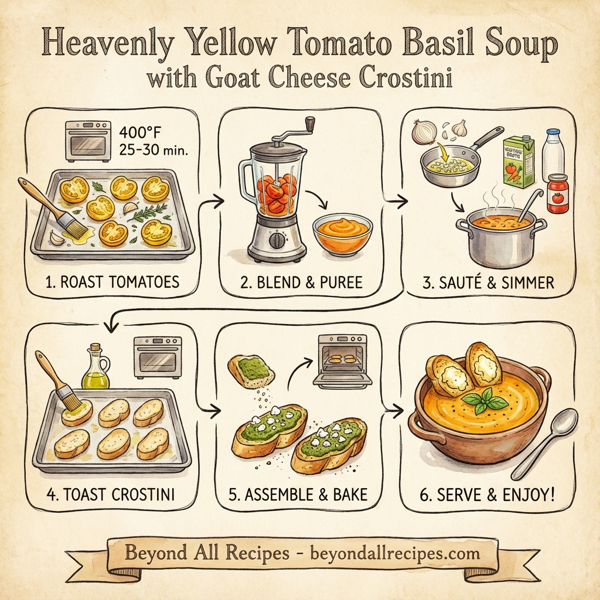 Heavenly Yellow Tomato Basil Soup with Goat Cheese Crostini instructions