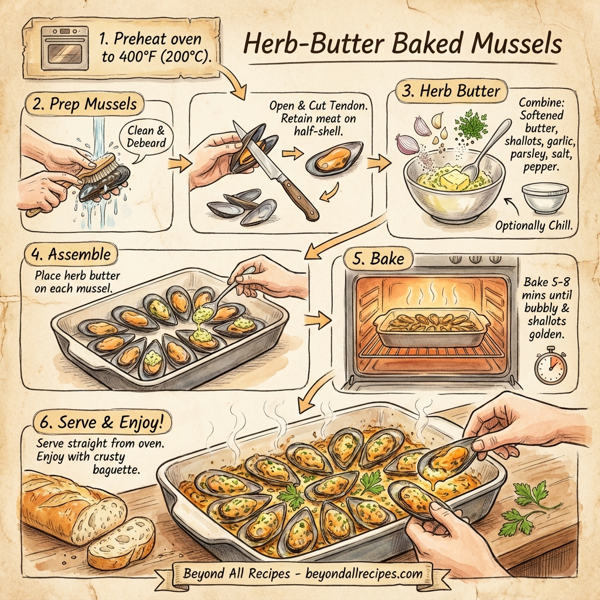 Herb-Butter Baked Mussels instructions