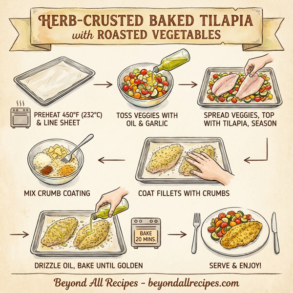 Herb-Crusted Baked Tilapia with Roasted Vegetables instructions