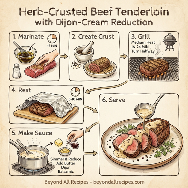 Herb-Crusted Beef Tenderloin with Dijon-Cream Reduction instructions