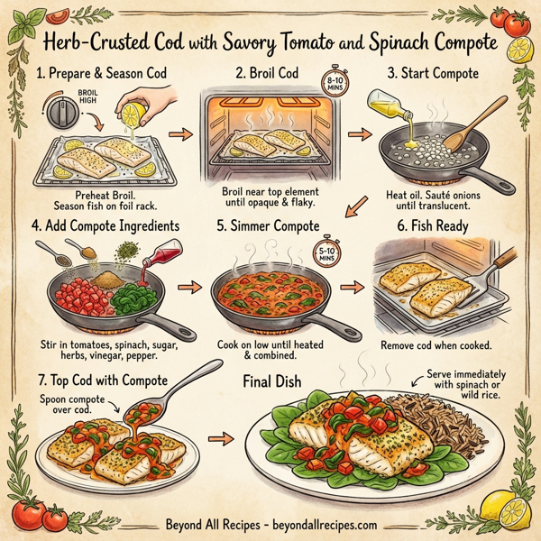 Herb-Crusted Cod with Savory Tomato and Spinach Compote instructions