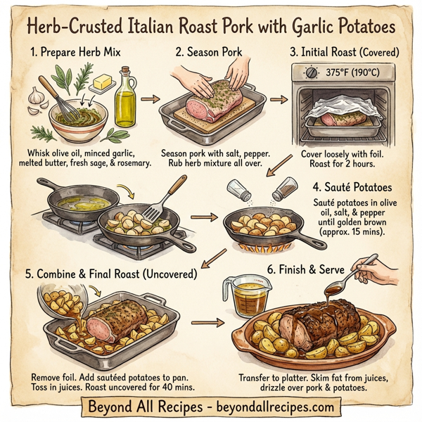 Herb-Crusted Italian Roast Pork with Garlic Potatoes instructions