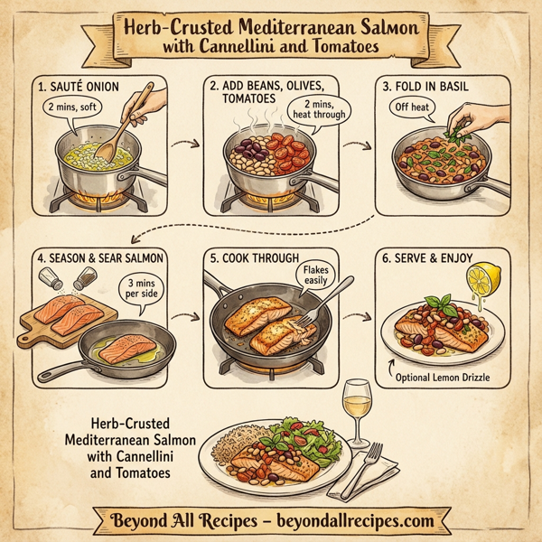 Herb-Crusted Mediterranean Salmon with Cannellini and Tomatoes instructions