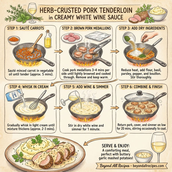 Herb-Crusted Pork Tenderloin in Creamy White Wine Sauce instructions