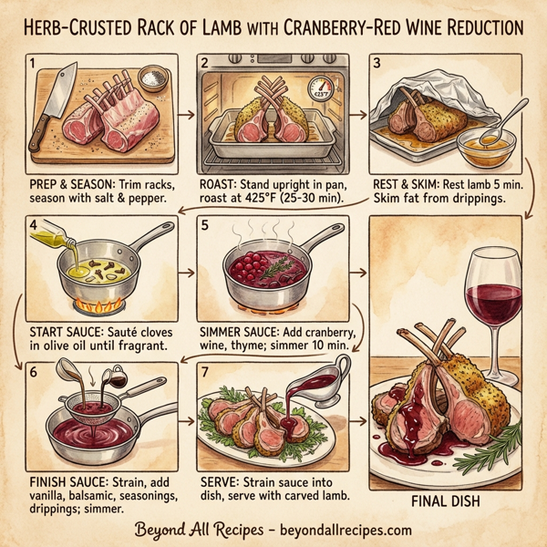Herb-Crusted Rack of Lamb with Cranberry-Red Wine Reduction instructions