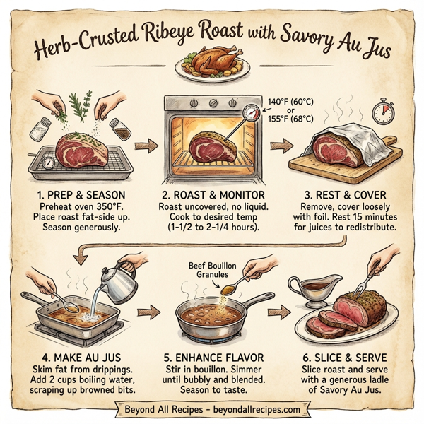 Herb-Crusted Ribeye Roast with Savory Au Jus instructions