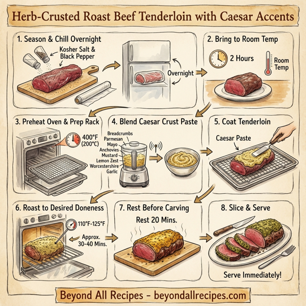 Herb-Crusted Roast Beef Tenderloin with Caesar Accents instructions