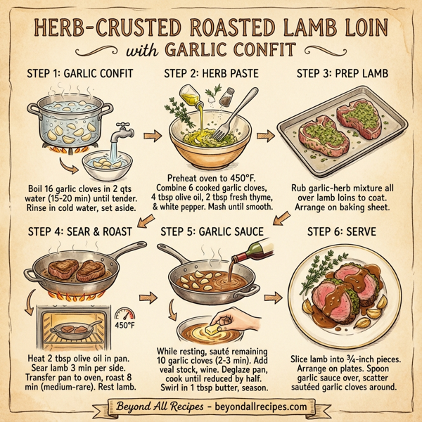 Herb-Crusted Roasted Lamb Loin with Garlic Confit instructions