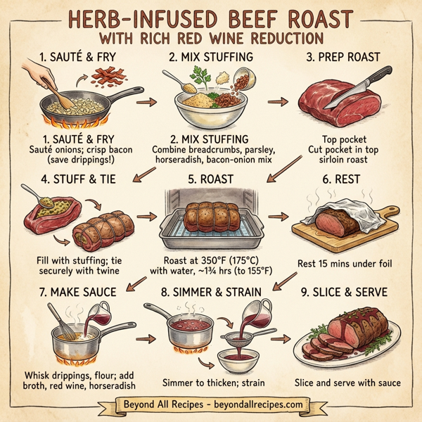 Herb-Infused Beef Roast with Rich Red Wine Reduction instructions