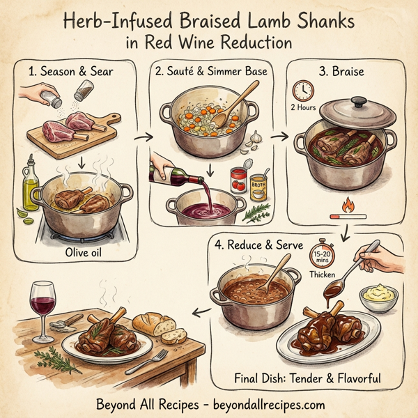 Herb-Infused Braised Lamb Shanks in Red Wine Reduction instructions