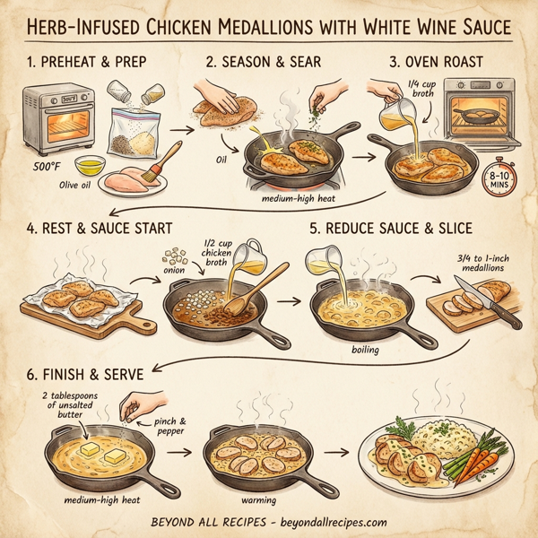 Herb-Infused Chicken Medallions with White Wine Sauce instructions