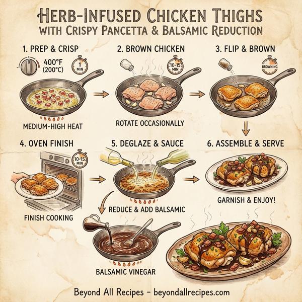 Herb-Infused Chicken Thighs with Crispy Pancetta and Balsamic Reduction instructions