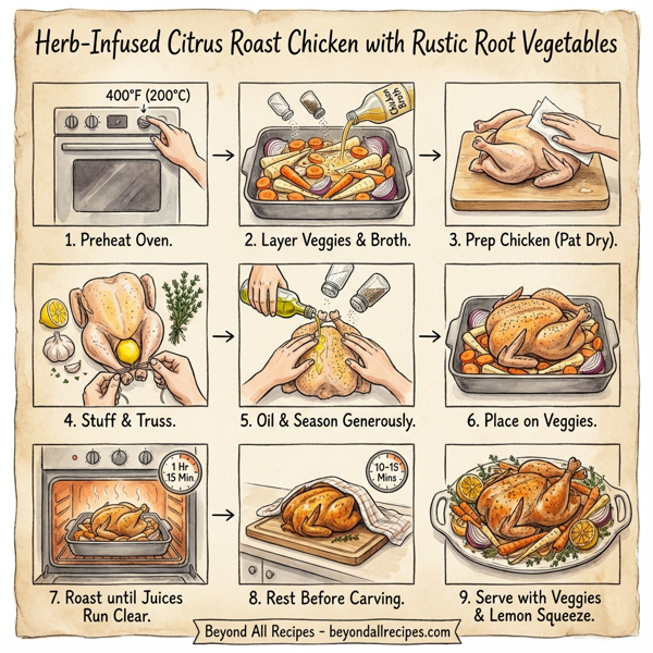 Herb-Infused Citrus Roast Chicken with Rustic Root Vegetables instructions