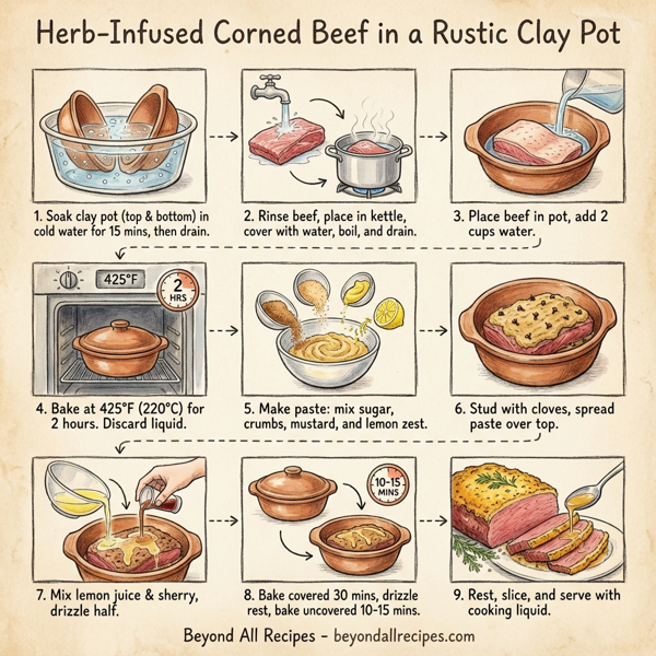 Herb-Infused Corned Beef in a Rustic Clay Pot instructions