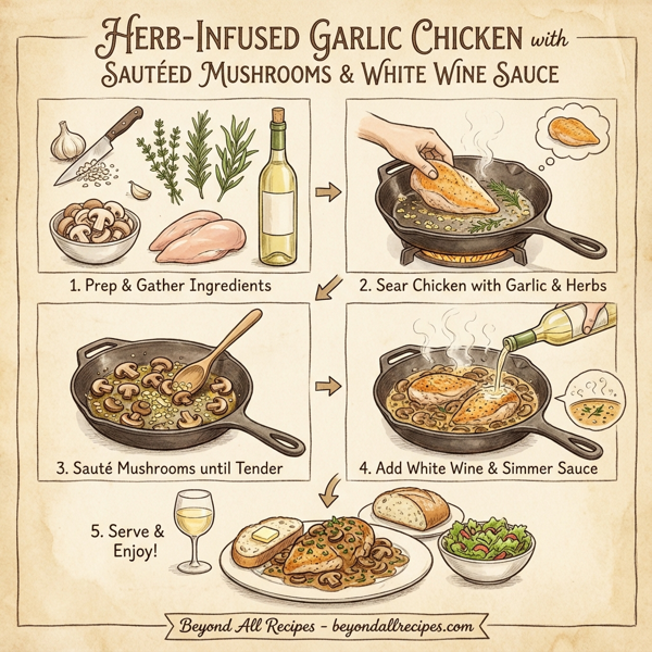 Herb-Infused Garlic Chicken with Sautéed Mushrooms and White Wine Sauce instructions