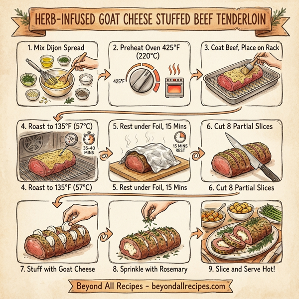 Herb-Infused Goat Cheese Stuffed Beef Tenderloin instructions