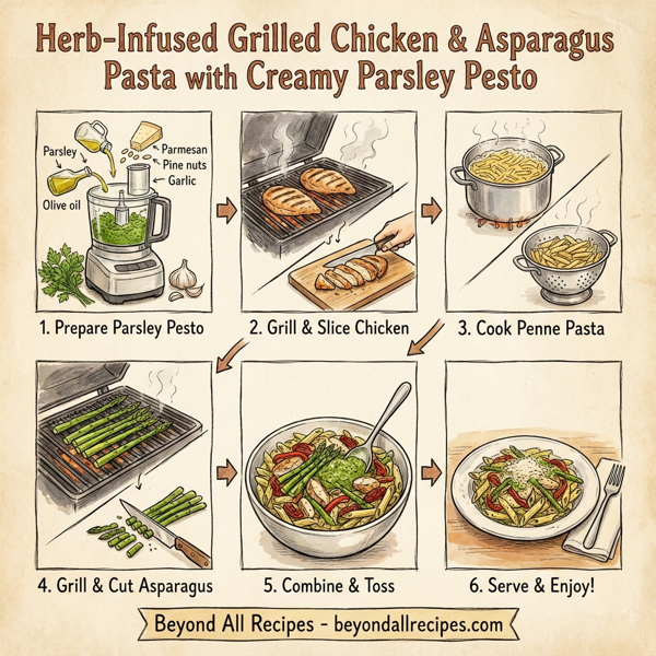 Herb-Infused Grilled Chicken & Asparagus Pasta with Creamy Parsley Pesto instructions
