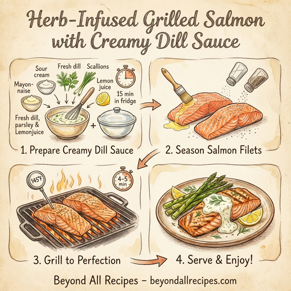 Herb-Infused Grilled Salmon with Creamy Dill Sauce instructions