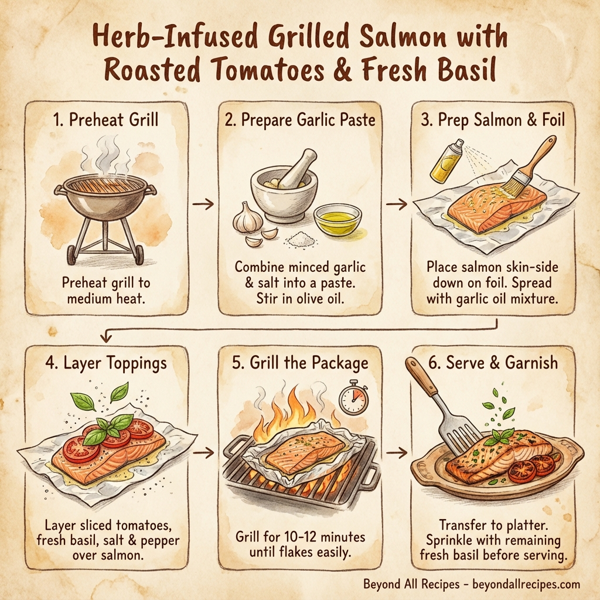 Herb-Infused Grilled Salmon with Roasted Tomatoes and Fresh Basil instructions