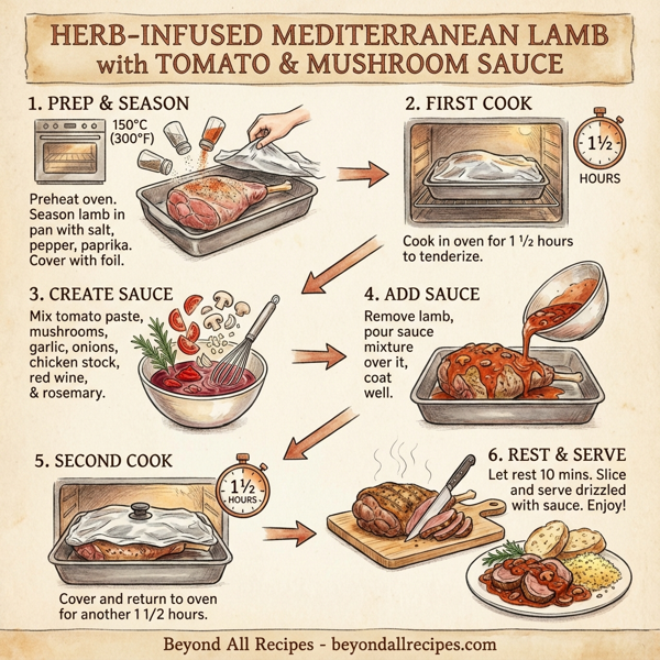 Herb-Infused Mediterranean Lamb with Tomato and Mushroom Sauce instructions