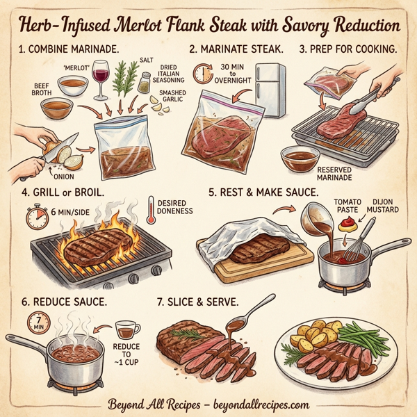 Herb-Infused Merlot Flank Steak with Savory Reduction instructions