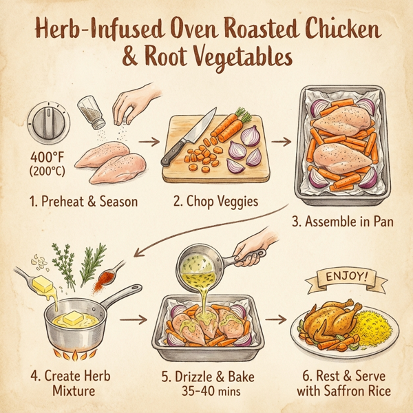 Herb-Infused Oven Roasted Chicken Breasts with Root Vegetables instructions