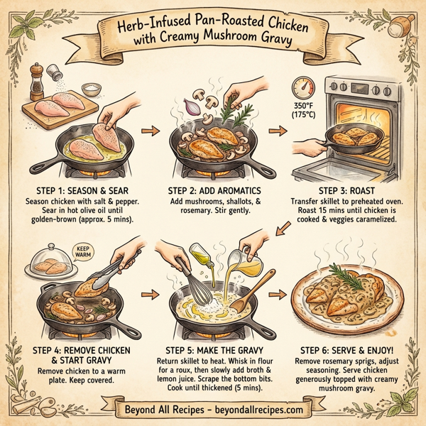 Herb-Infused Pan-Roasted Chicken with Creamy Mushroom Gravy instructions