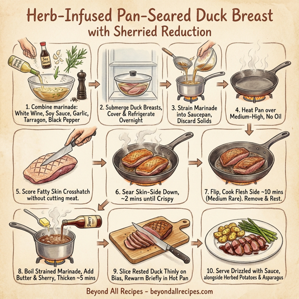 Herb-Infused Pan-Seared Duck Breast with Sherried Reduction instructions