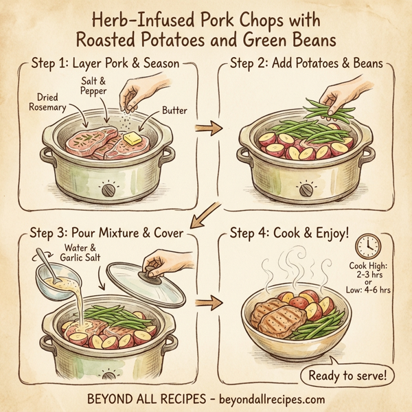 Herb-Infused Pork Chops with Roasted Potatoes and Green Beans instructions