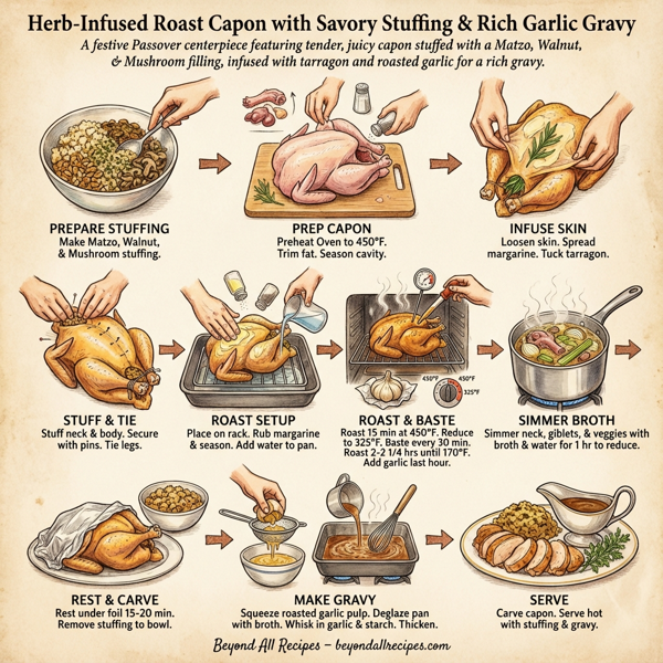 Herb-Infused Roast Capon with Savory Stuffing and Rich Garlic Gravy instructions