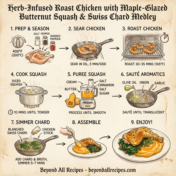 Herb-Infused Roast Chicken with Maple-Glazed Butternut Squash and Swiss Chard Medley instructions